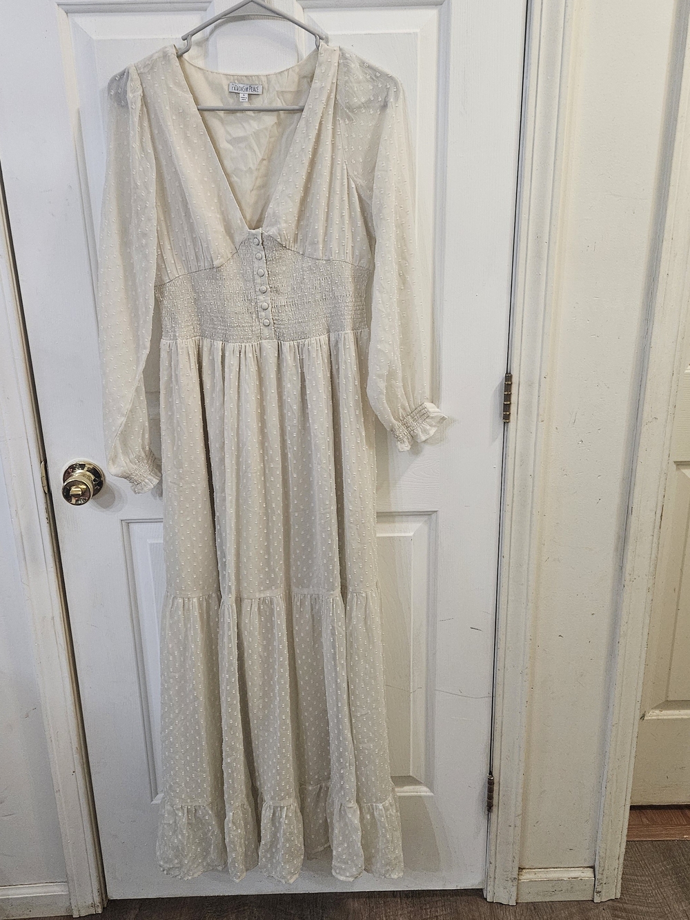 Patrons of Peace Cream Swiss Dot Maxi Dress Small Cottagecore Bohemian Chic
